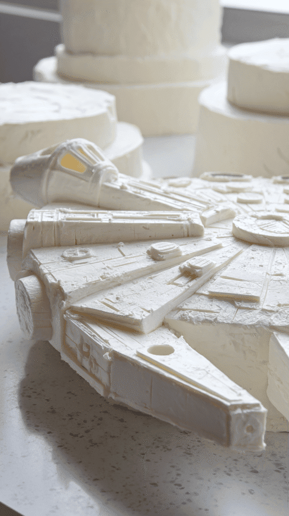 applying icing to Millennium Falcon Cake