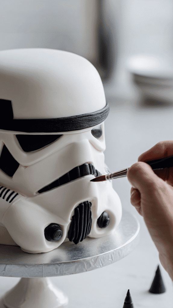 adding details for stormtrooper cake head