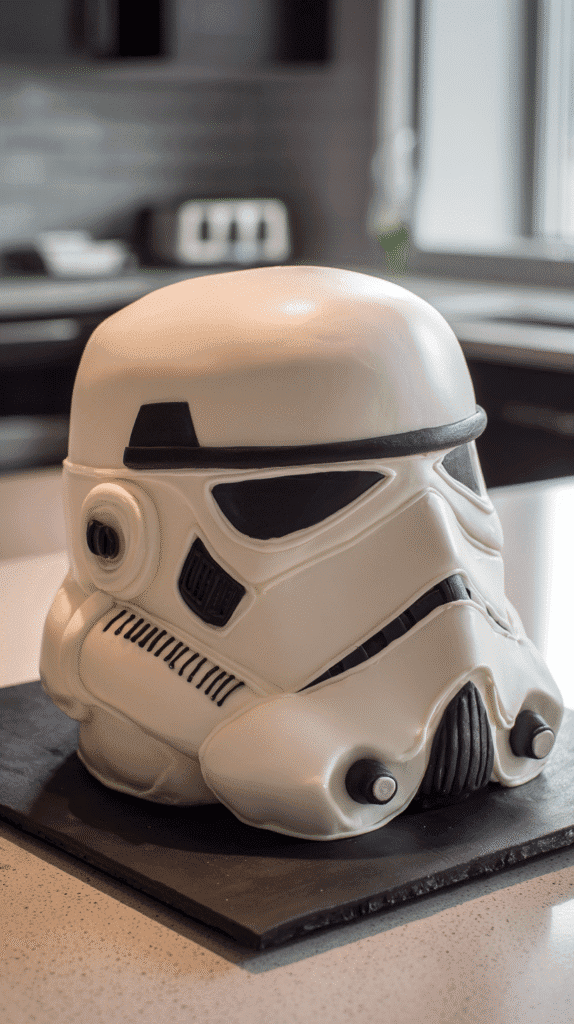 finished stormtrooper cake head