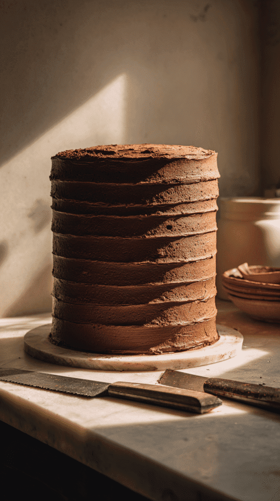 preparing the cake base for Jedi Robe Cake