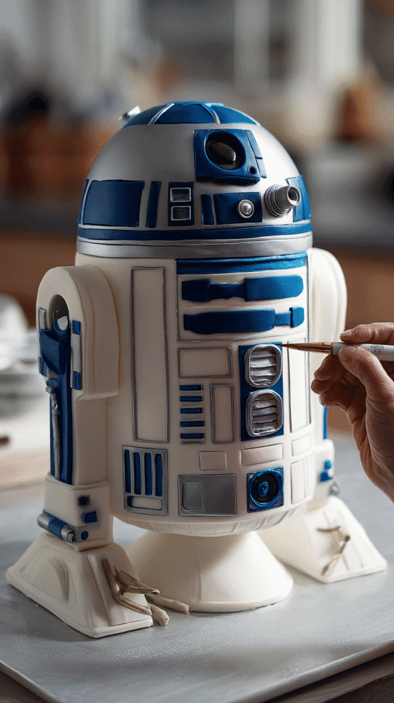 adding details to R2-D2 Cake