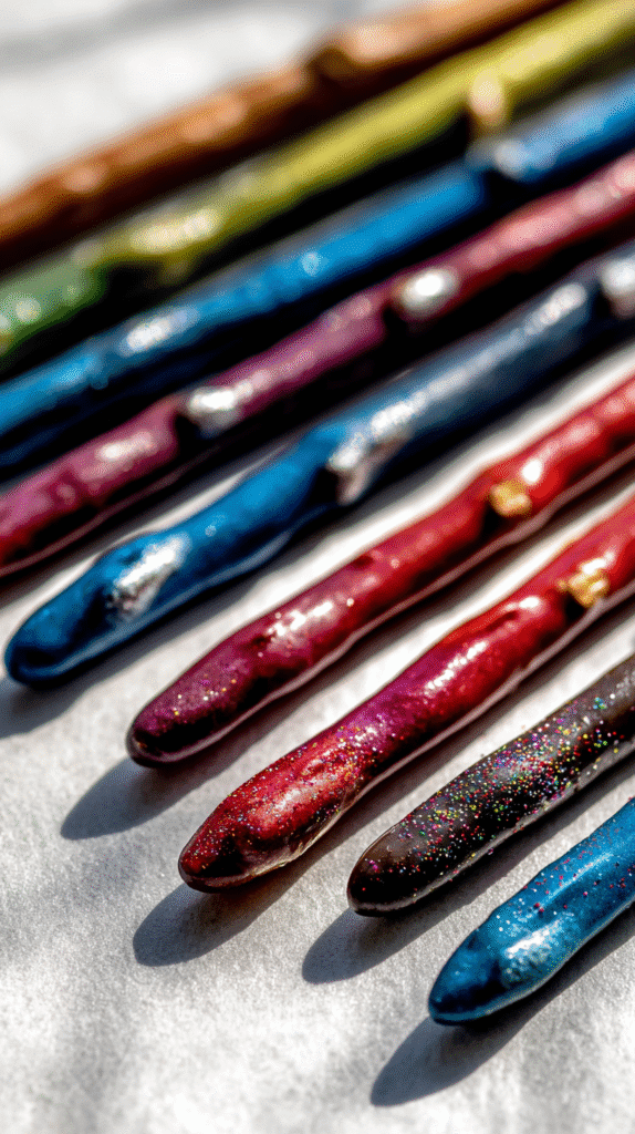 covering pretzels for Lightsaber Cupcakes