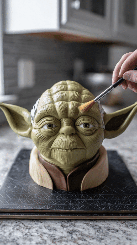 bushing Yoda face with paint brush