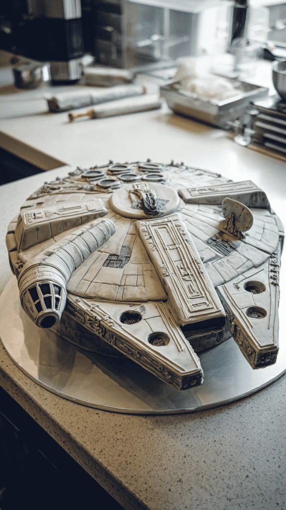 finished Millennium Falcon Cake