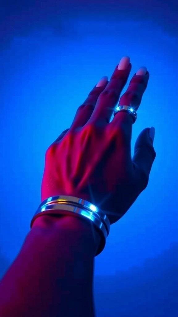 A close-up of a metallic object with vibrant lighting, representing Space-Age design.