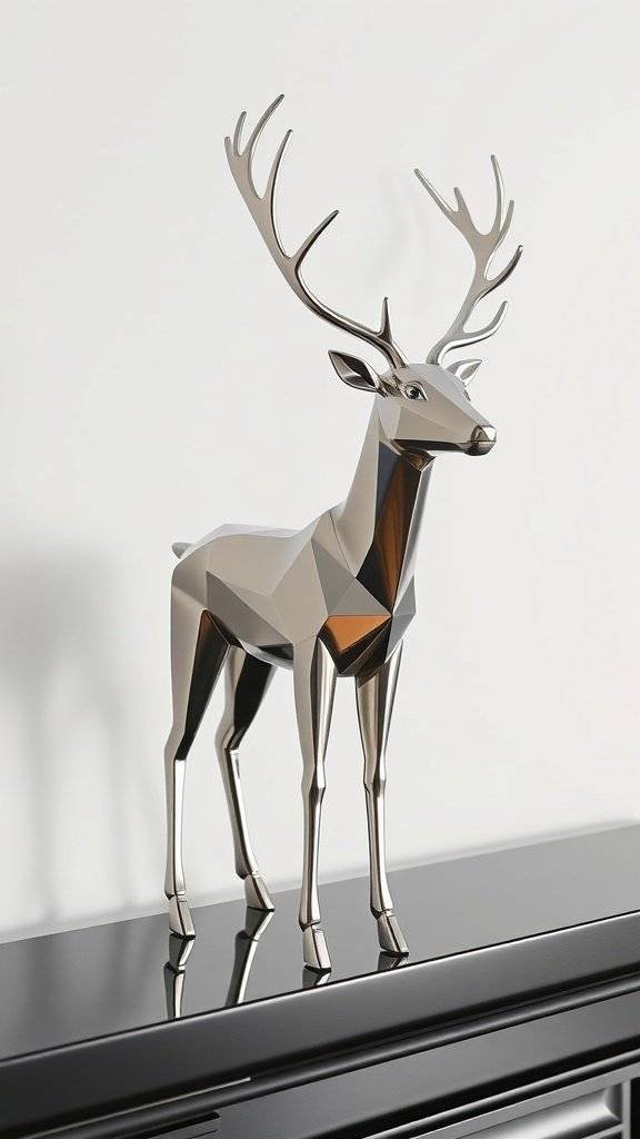 A stylish metallic reindeer figurine with geometric design