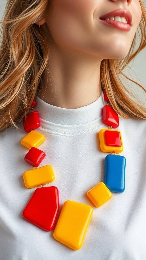 Colorful pop art pendants in various shapes and colors