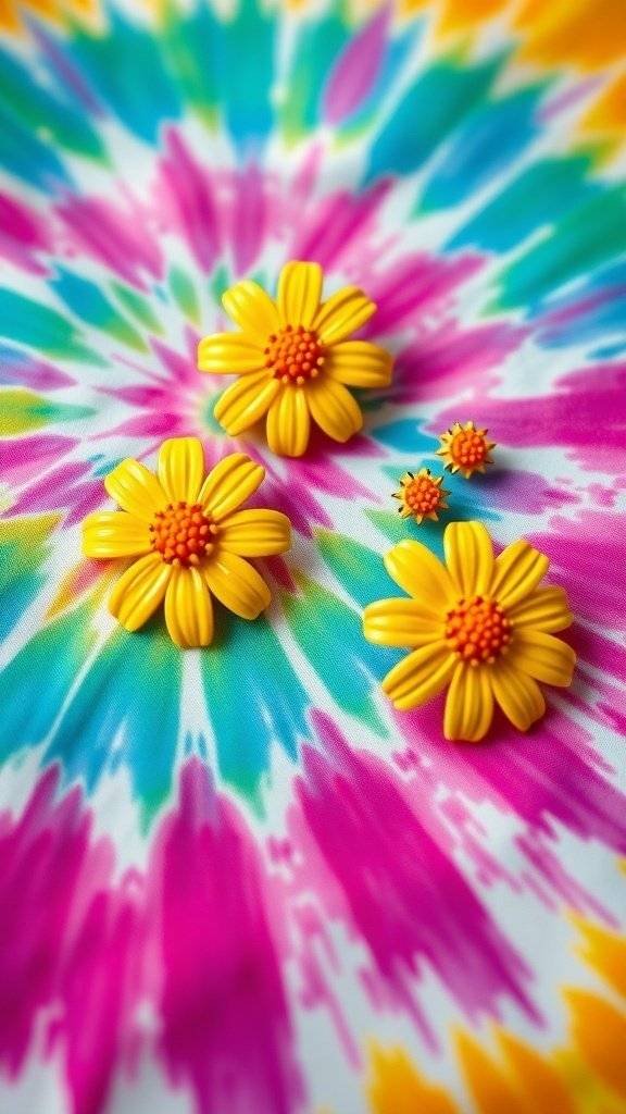 Colorful flower jewelry on a tie-dye background