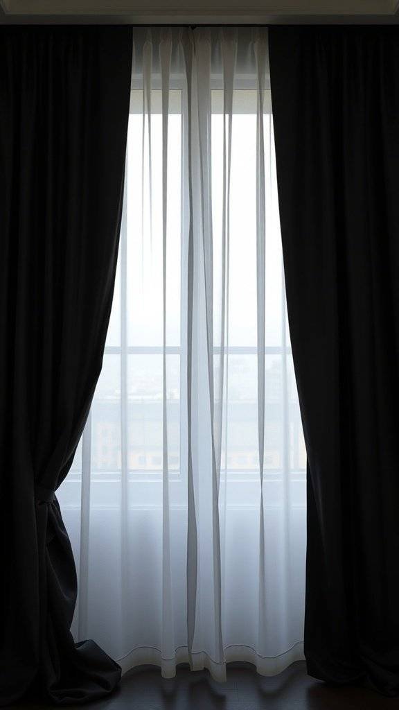 Sleek satin drapes in dark colors with sheer panels