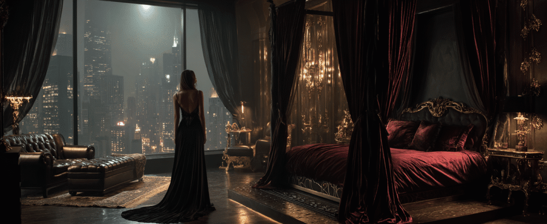 Bedroom Curtain Decorating Ideas with Dark Gotham Glamour