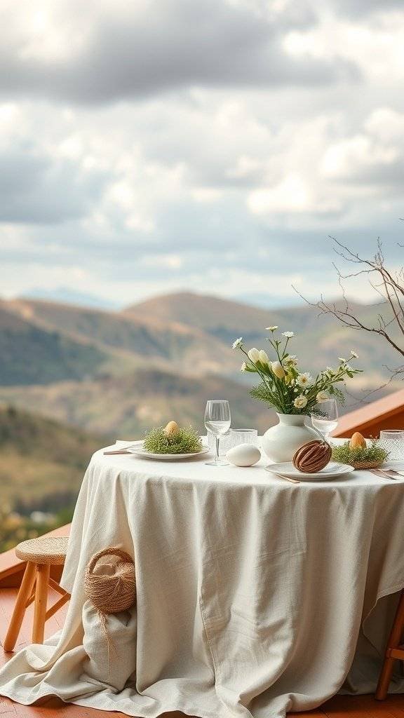 A serene mountain landscape with rolling hills and a cloudy sky.