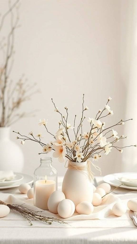A close-up of soft neutral flowers against a light background, embodying graceful Easter decor.