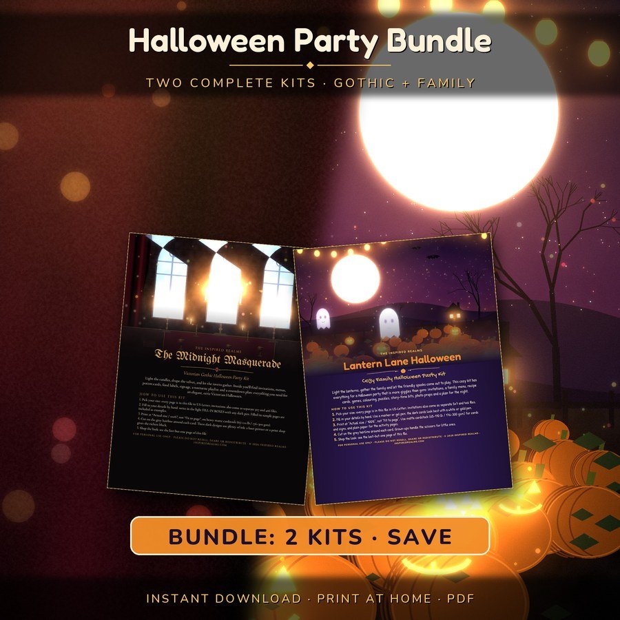 Halloween Party Bundle, two printable kits in one download: a Gothic Victorian Halloween kit and the Lantern Lane family Halloween kit