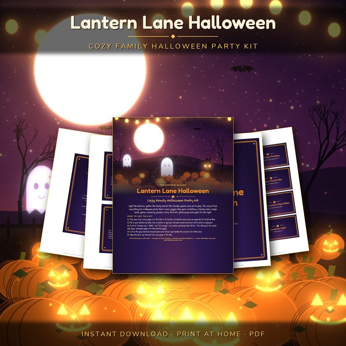 Lantern Lane Halloween, a cozy printable family Halloween party kit